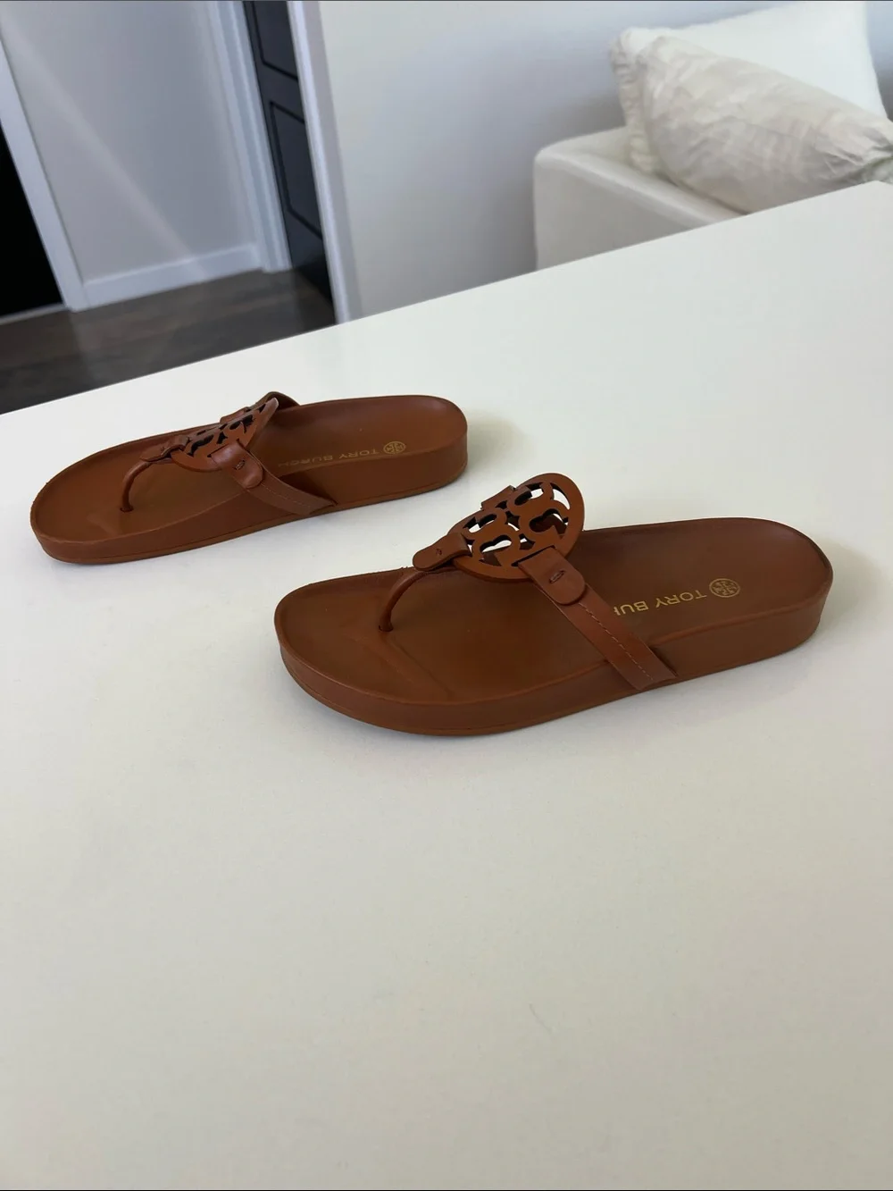 Tory Burch miller cloud nappa leather bourbon miele sandals size 7.5